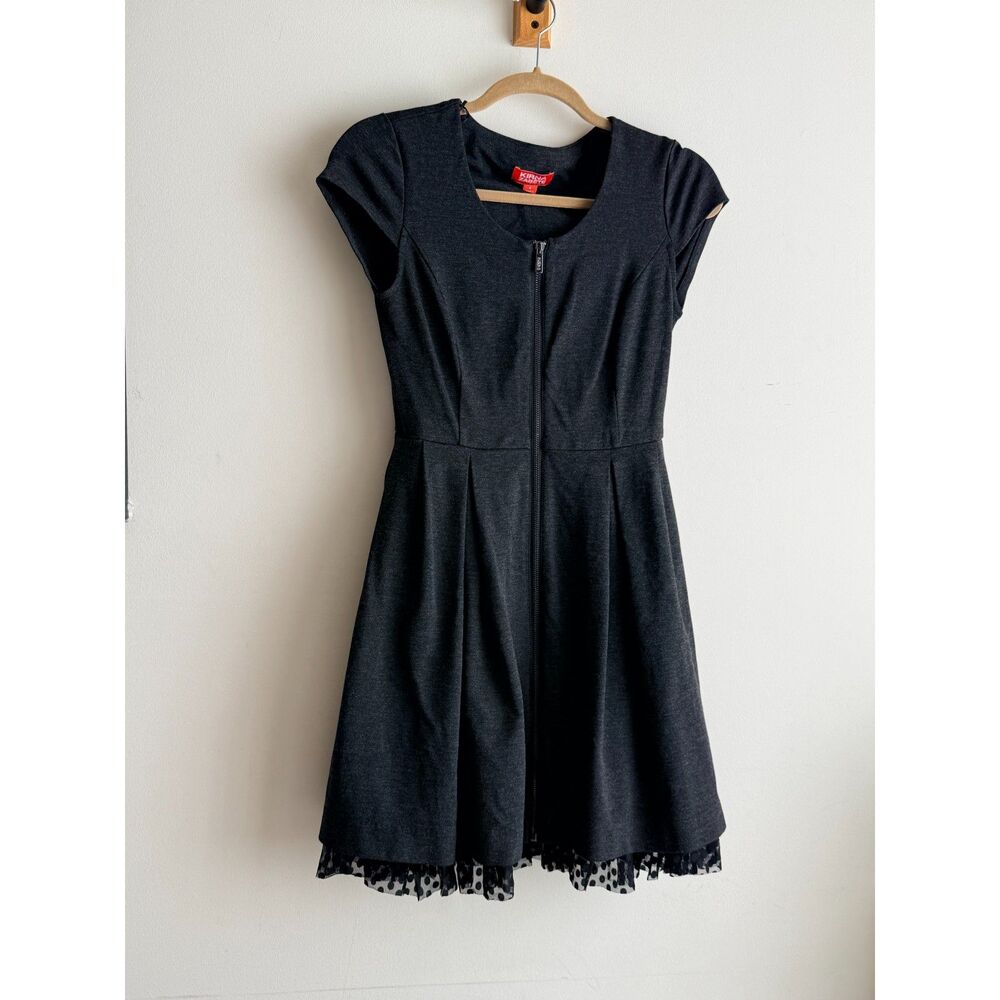 Kirna Zabete Dress - Charcoal Pleated Fit Flare w/ Black Mesh Trim (size 4)